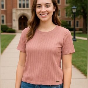 Blue Willi's NWT Women's Dusty Rose Short Sleeve Ribbed Top Stretch Size Large